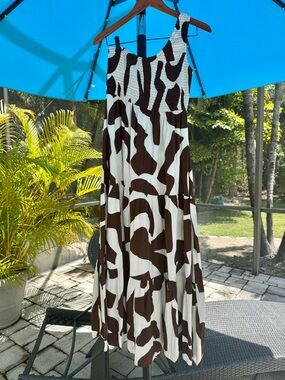 T.J.Maxx Brown and White One-Shoulder Tiered Maxi Dress
